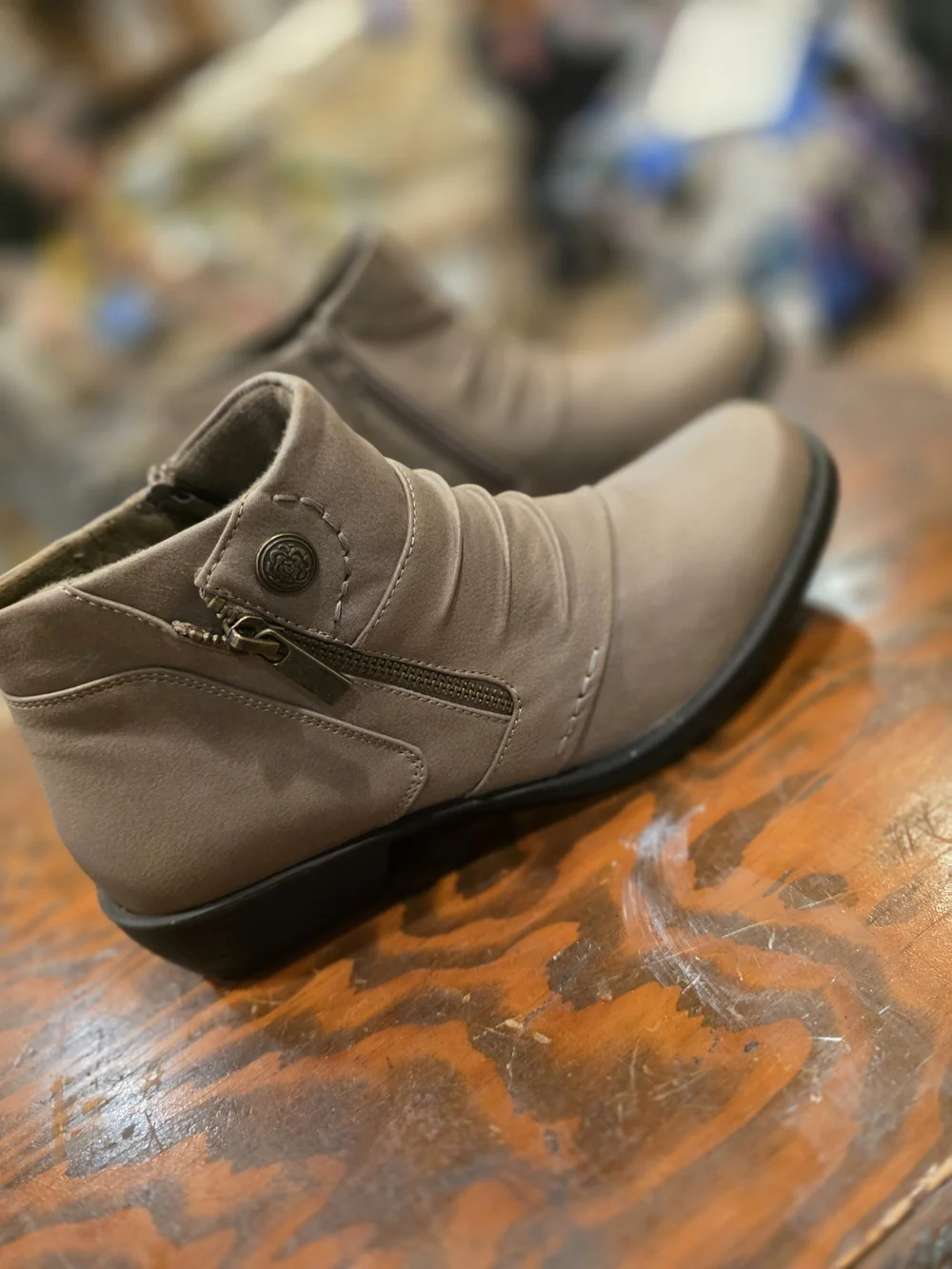 easy street Women's Taupe Side-Zip Ankle Booties